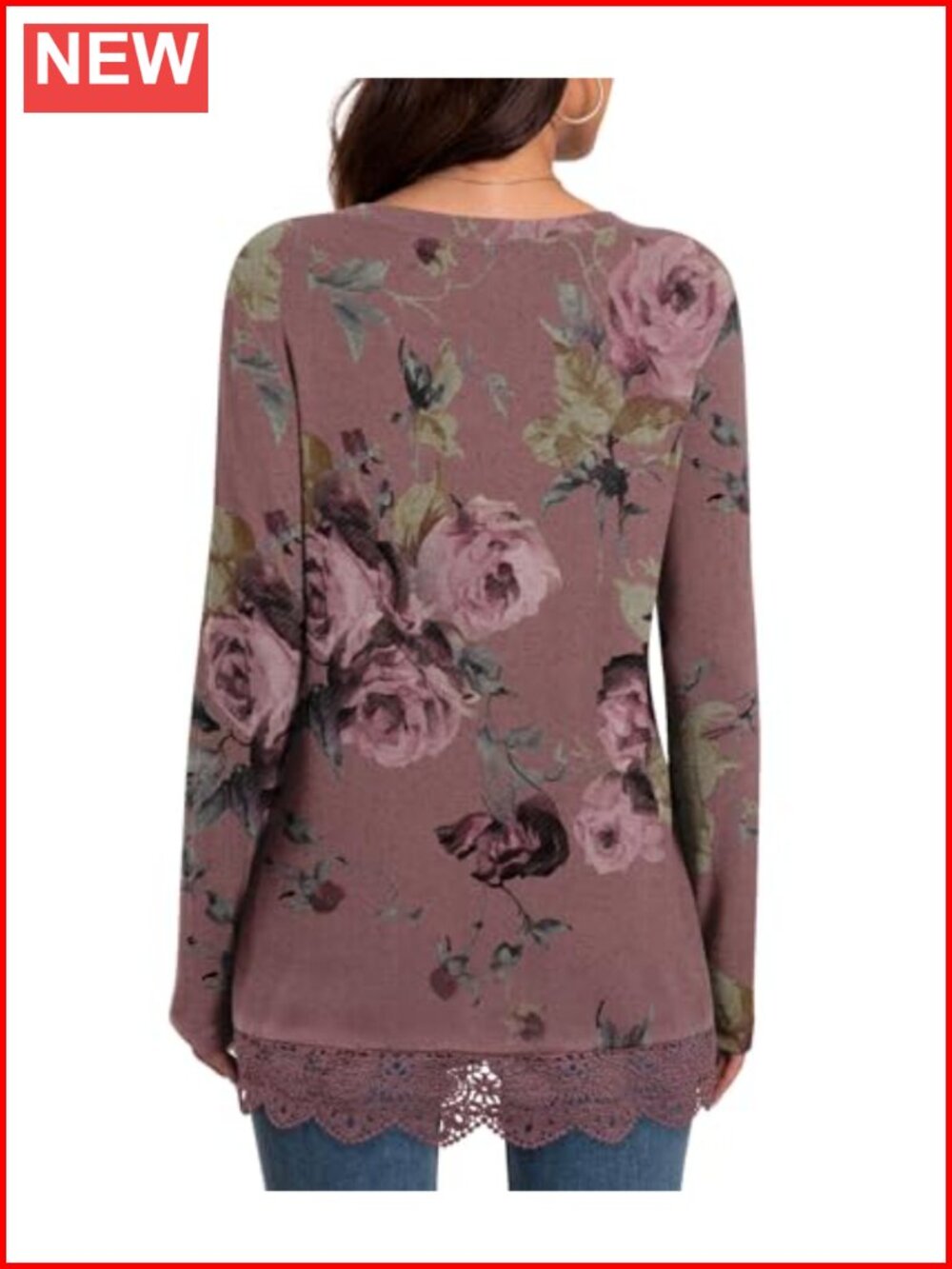 Tunic Top for Women Long Sleeve Loose Fit Dressy Casual Blouse with Lace - Picture 2 of 6